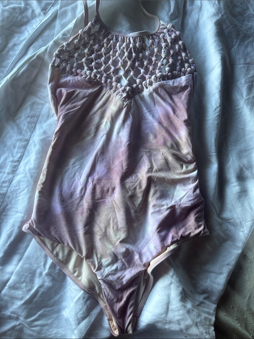 Billabong Lavender Tie-Dye Macramé One-Piece Swimsuit